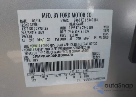 2019 Ford Edge Titanium из США, поврежденный, VIN 2FMPK4K90KBB08479